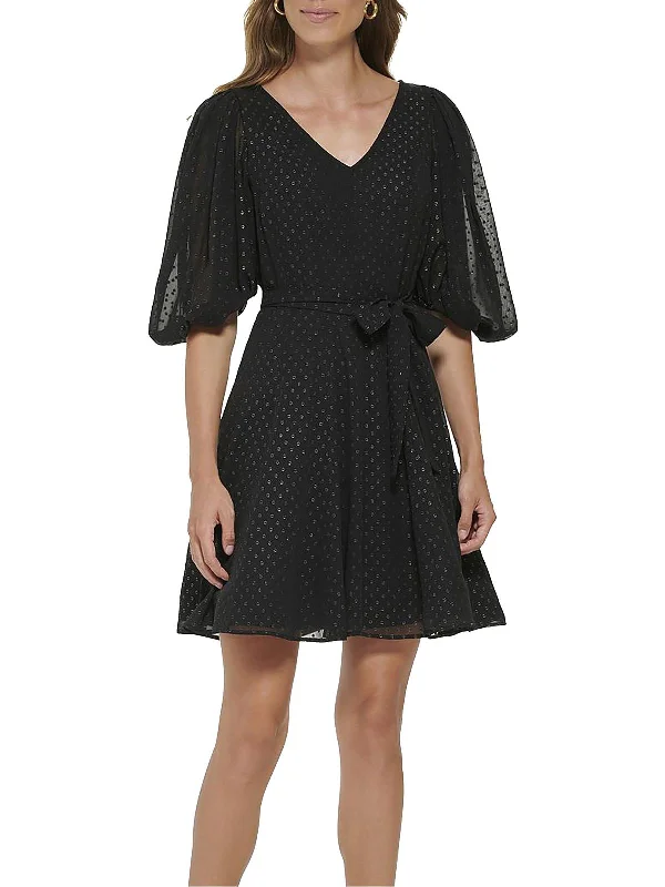 Final Markdown Petites Womens Cocktail Mini Fit & Flare Dress