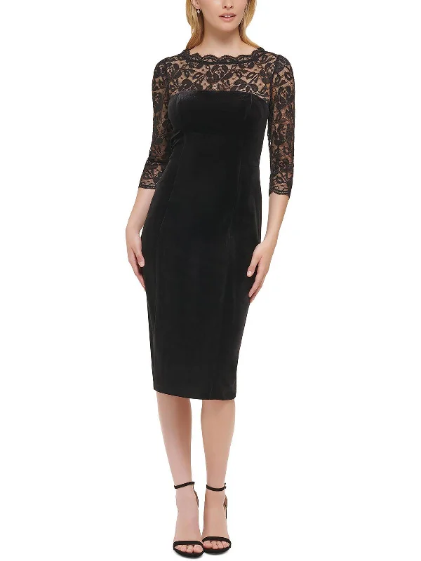 Quick Sale Petites Womens Velvet Knee Sheath Dress