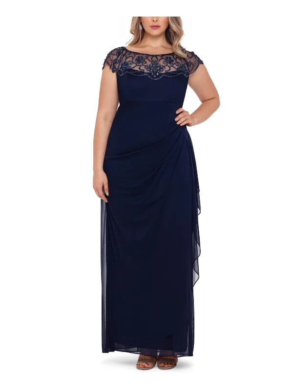 Hurry In Plus Womens Embellished Ruched Evening Dress