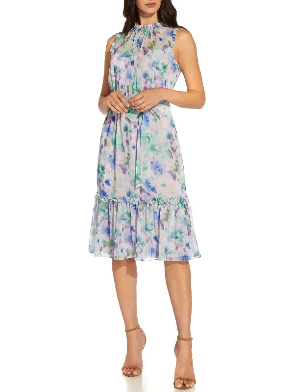 Shop and Save Womens Chiffon Knee-Length Fit & Flare Dress