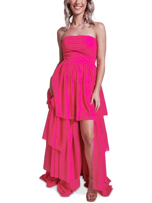 Super Bargain Juniors Womens Mesh Strapless Evening Dress