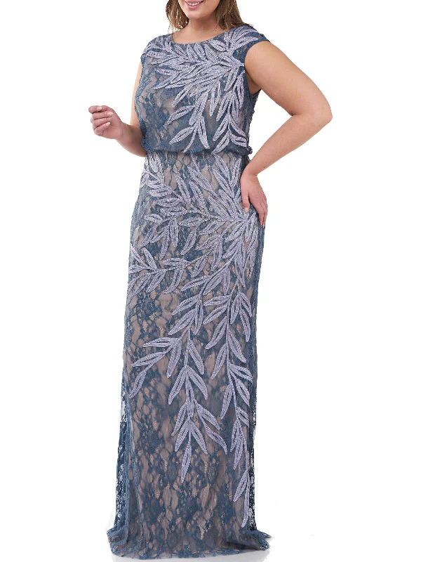 Flash Deals Plus Womens Lace Soutache Evening Dress