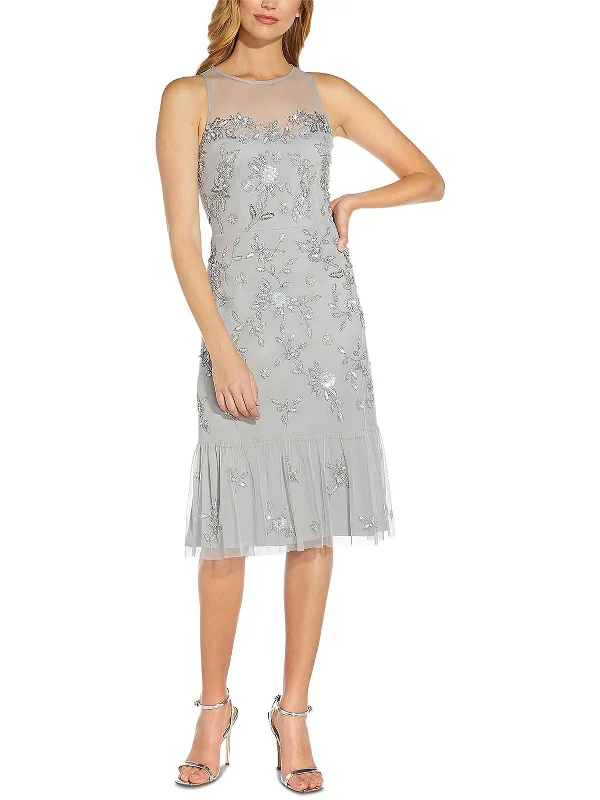 Deal Zone Womens Beaded Knee-Length Cocktail and Party Dress