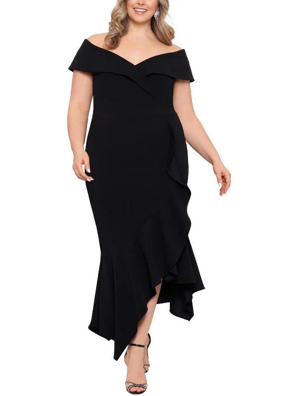 Steals and Deals Plus Womens Ruffled Maxi Evening Dress