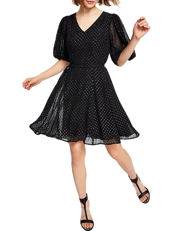 Flash Sale Womens Tie Neck Knee Fit & Flare Dress