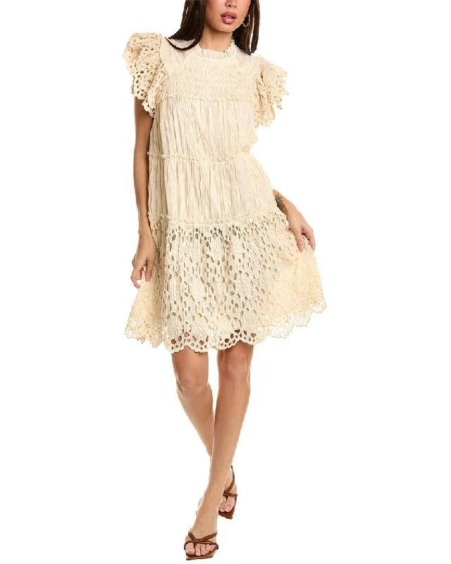 Super Sale SEA NY Elise Pleat Eyelet Flutter Sleeve Tunic Mini Dress