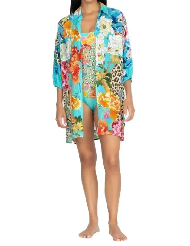Bonus Savings Leopard Shirt Dress in Blue Multi