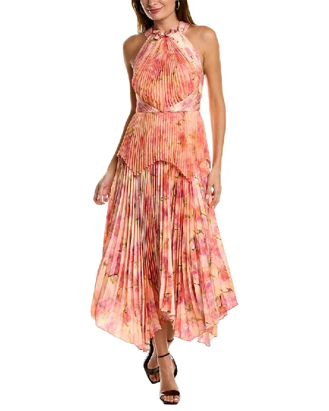 YEAR-End Sale Theia Printed Charmeuse & Clip Dot Gown