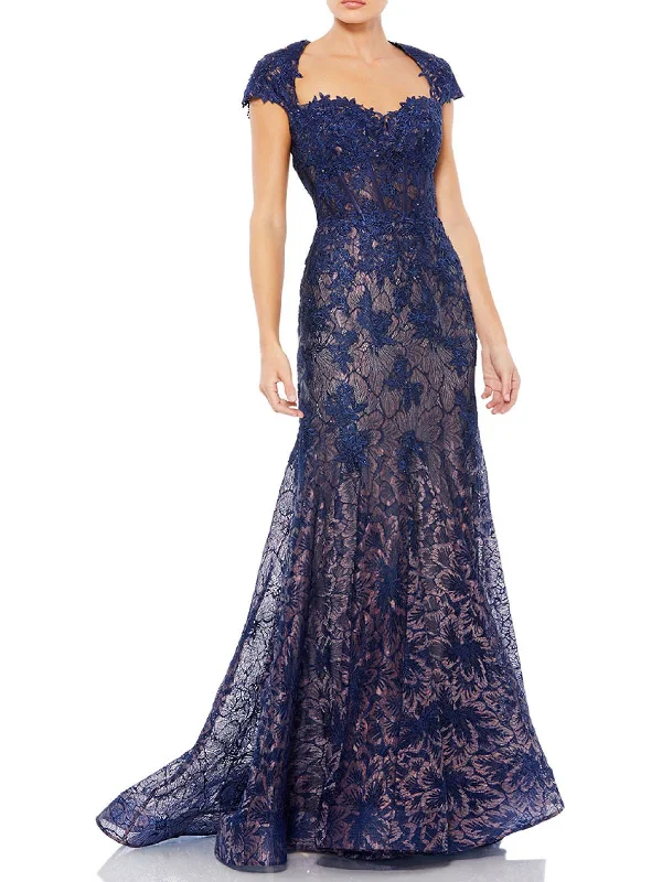Take Advantage Womens Lace Open Back Evening Dress