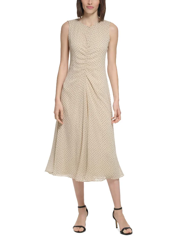 Markdown Madness Womens Chiffon Polka Dot Shift Dress