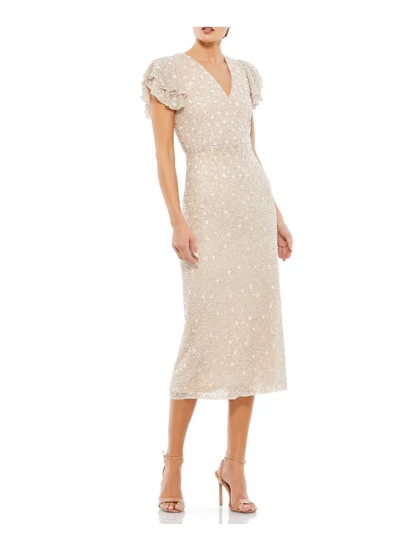 Shop and Save Womens Beaded Long Cocktail and Party Dress