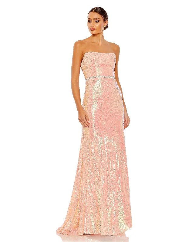 Mega Deal Sequined Strapless Rhinestone Belt Gown