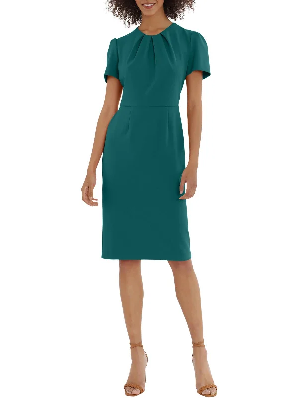Exclusive Preview Womens Pleated Mid Calf Shift Dress
