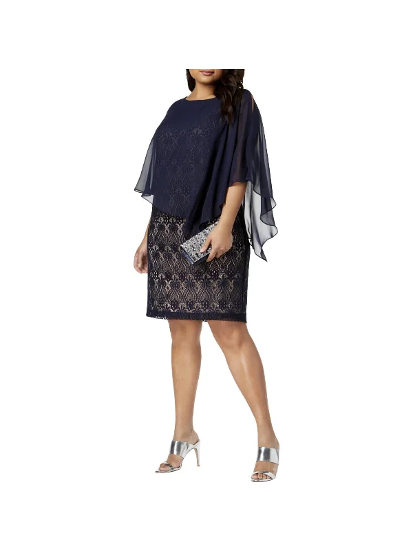 Shop and Save Plus Womens Lace Chiffon Cocktail Dress
