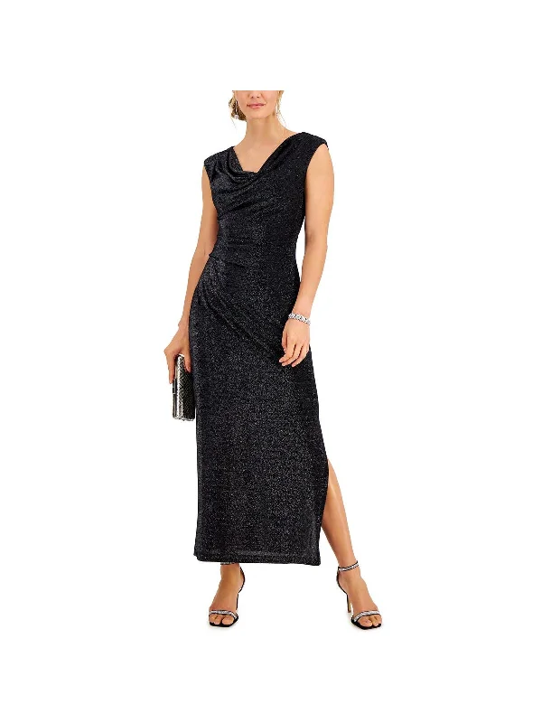 Hurry In Womens Metallic Gathered Cocktail and Party Dress