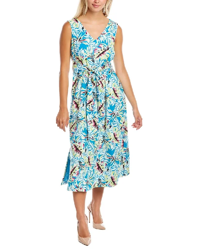 Shop and Save Anne Klein Tropical Linen-Blend Midi Dress