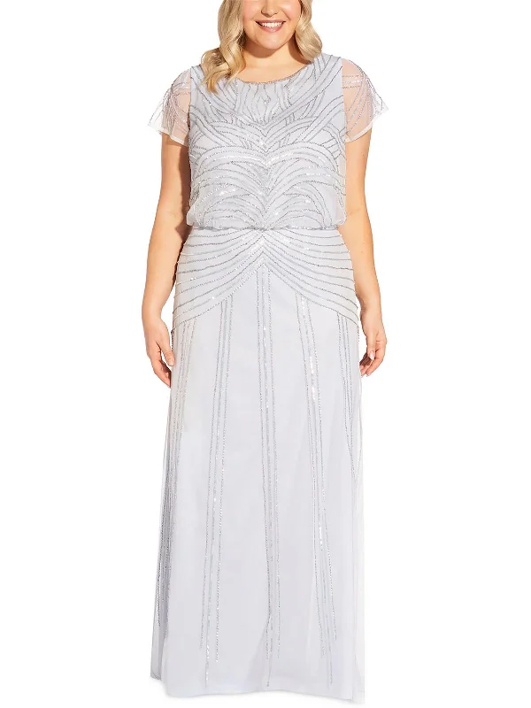 Huge Discounts Plus Womens Sheer Beaded Evening Dress