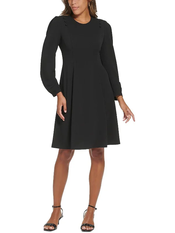 Seasonal Clearance Womens Crepe Button Shoulder Fit & Flare Dress