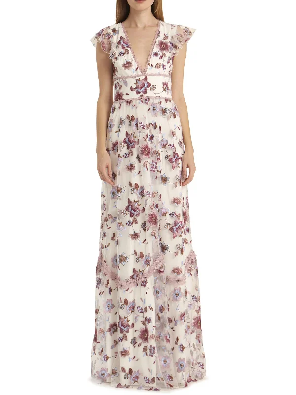 Can't Miss Womens Floral Embroidered Evening Dress