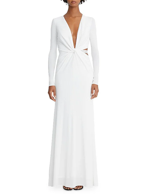Steals and Deals Womens Plunging Cut Out Evening Dress