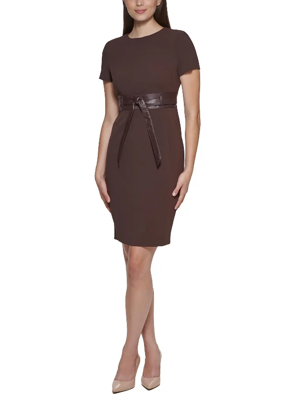 Limited Time Womens Faux Leather Belted Sheath Dress