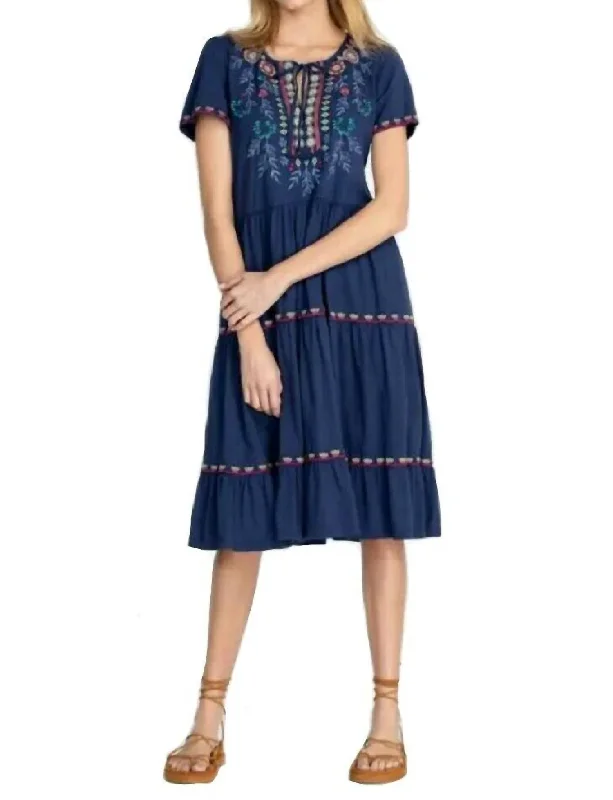 Referral Discount Sicilia Tiered Knit Dress in Navy