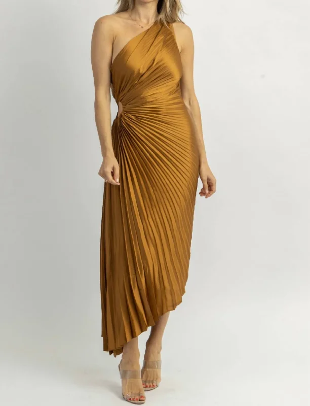 Price Rollback Fresco Pleated Midi Dress In Golden Ochre