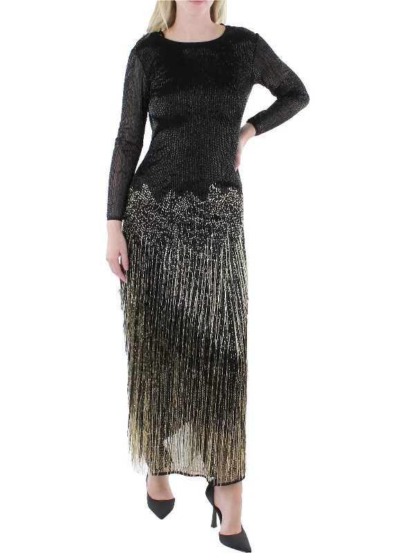 Massive Deals Womens Beaded Fringe Evening Dress