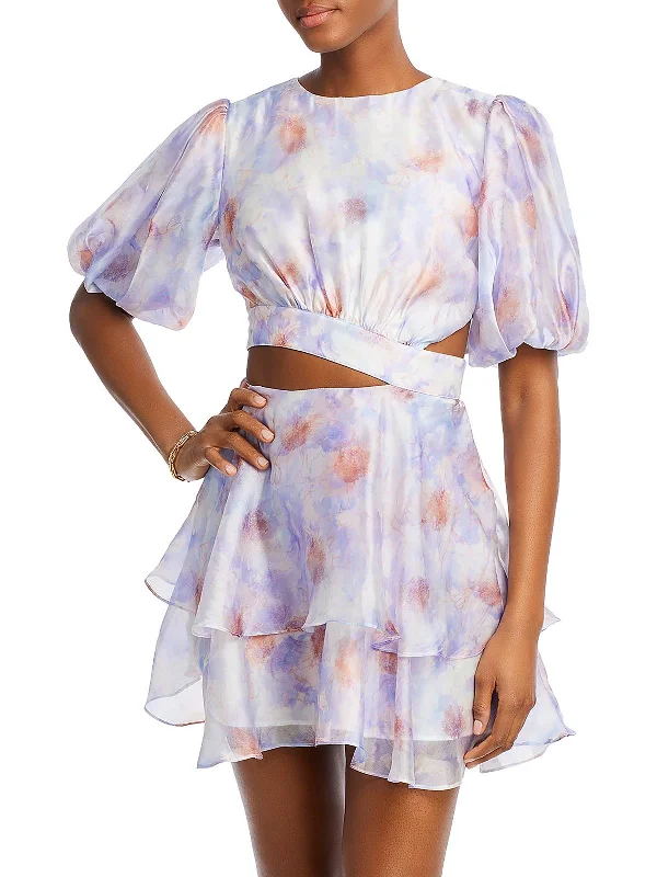 Bargain Bin Maia Womens Cut-Out Short Fit & Flare Dress