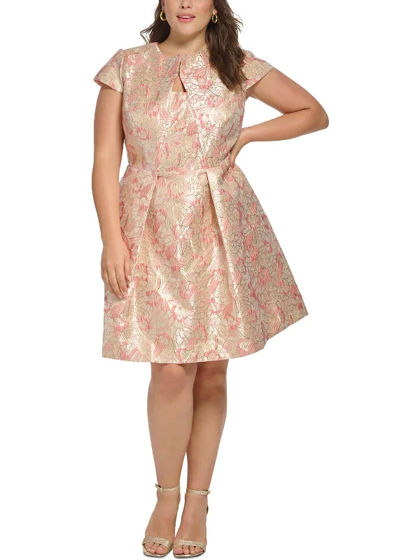 Holiday Sale Plus Womens Metallic Knee-Length Fit & Flare Dress