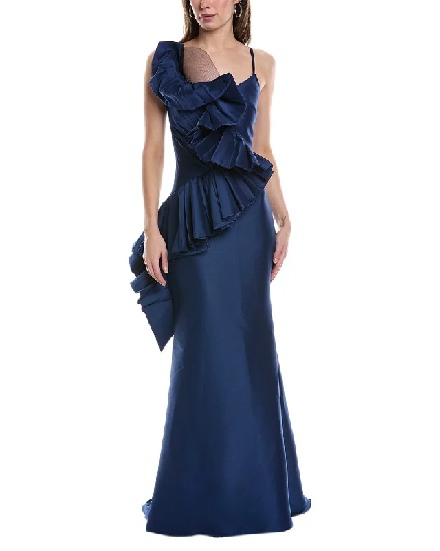 While Supplies Last Badgley Mischka Pleated Swirl Gown