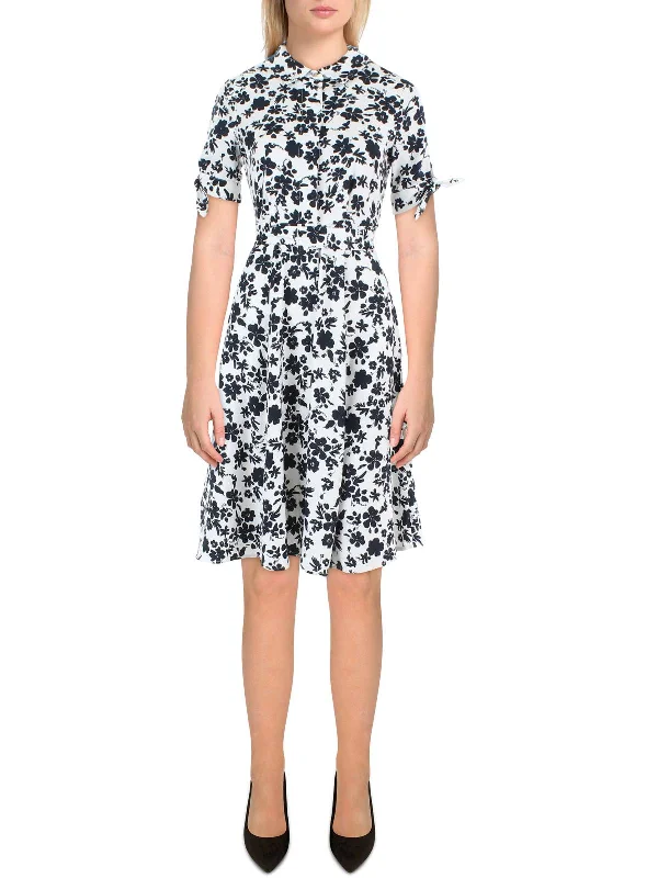 Deal Dash Petites Womens Floral Print Knee-Length Shirtdress
