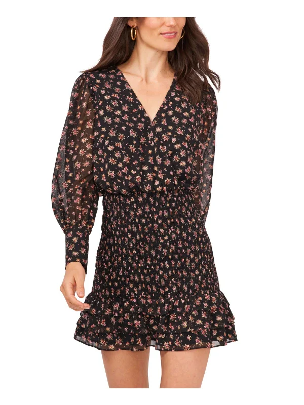 Great Deals Womens Floral Smocked Mini Dress