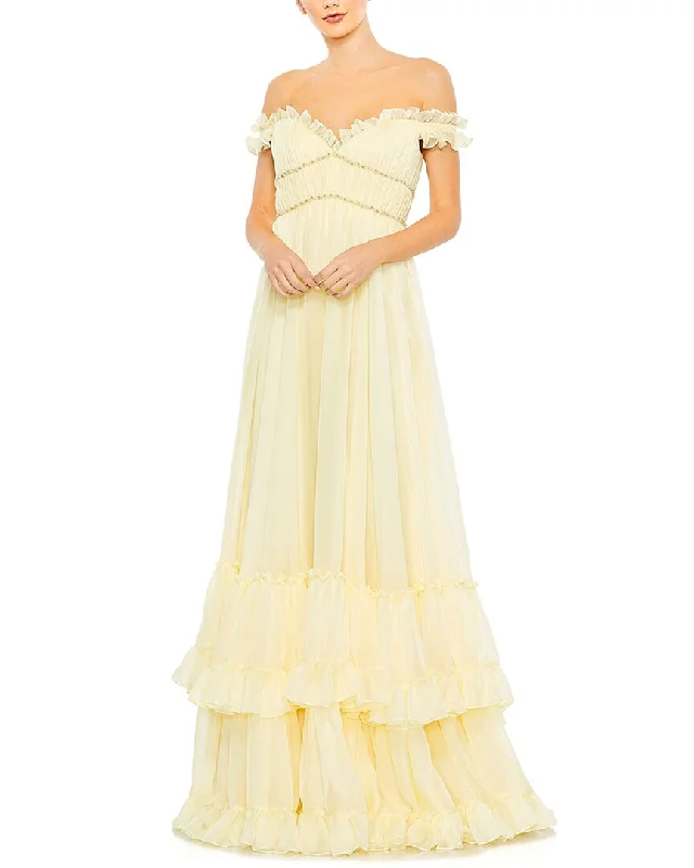 Price Reduction Mac Duggal Ruffle Tiered Babydoll Flowy Gown