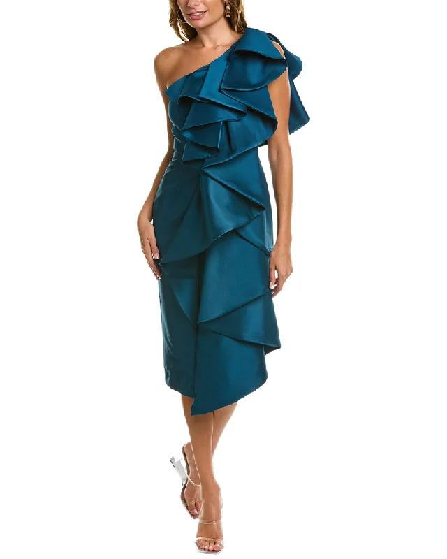 Mega Sale Badgley Mischka Ruffled One-Shoulder Cocktail Dress