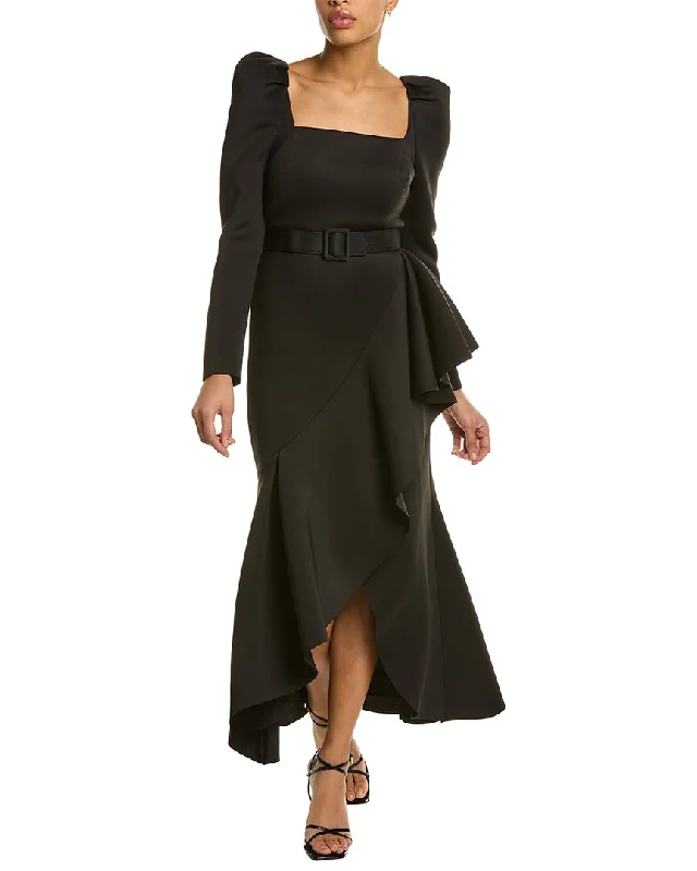Factory Direct Sale Badgley Mischka Draped Flounce Day Dress