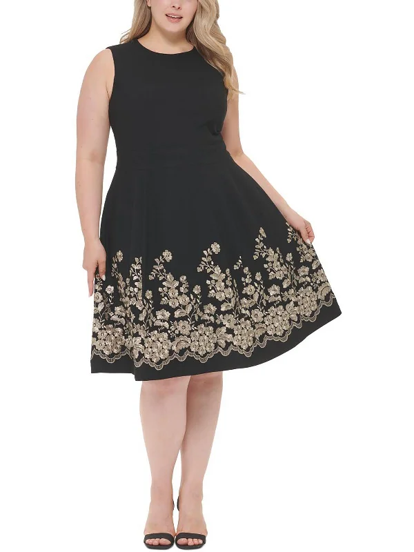 Year-End Clearance Plus Womens Embroidered Midi Cocktail and Party Dress