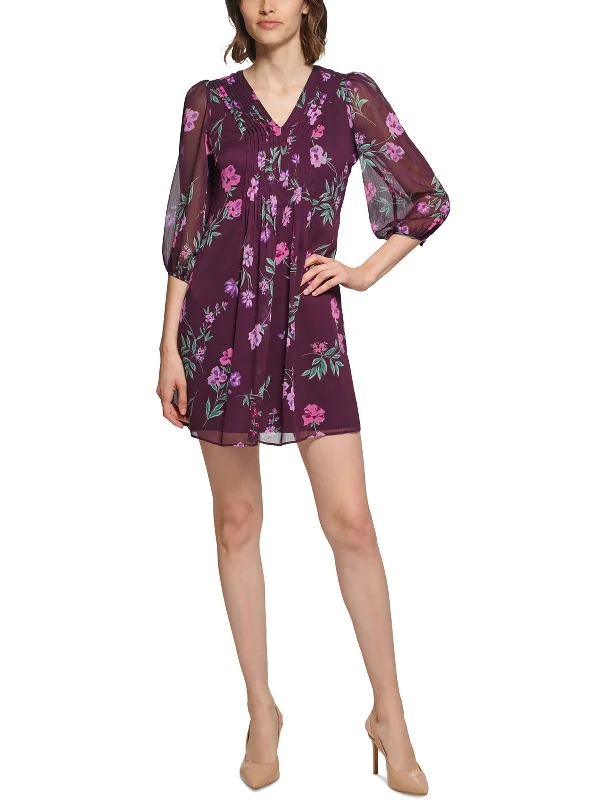 Deal Dash Petites Womens Chiffon Floral Shift Dress
