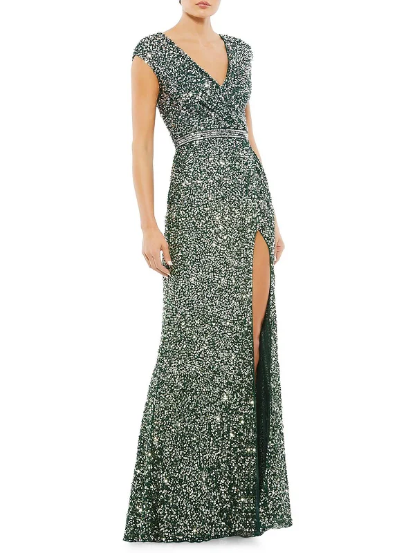 Inventory Reduction Womens Sequined Maxi Evening Dress