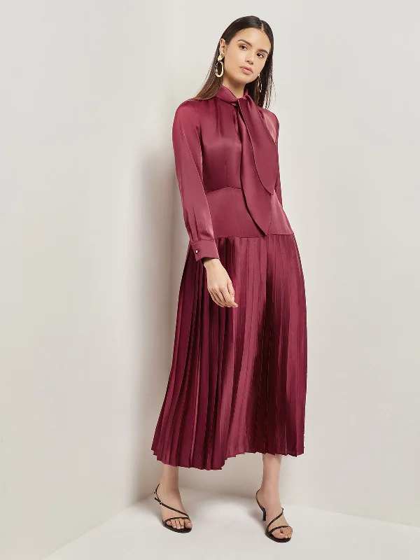 Savings Galore Tie Neck Pleated A-Line Maxi Dress