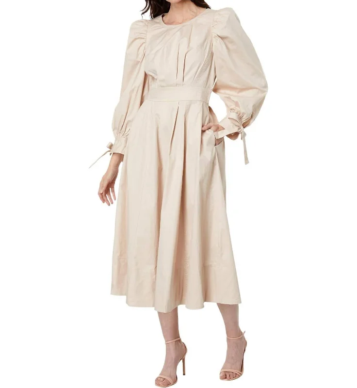 Can't Miss Leighton Tie Sleeve Dress In Stone Beige