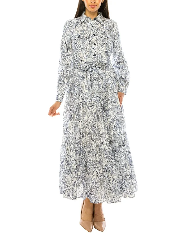 Fantastic Deals YAL New York Leaf Print Linen Shirtdress