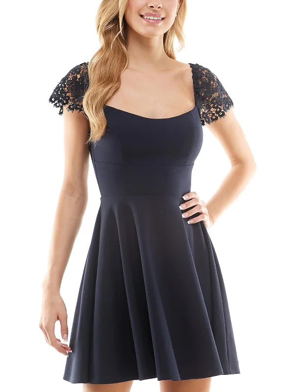 Blowout Deals Juniors Womens Lace Trim Short Mini Dress