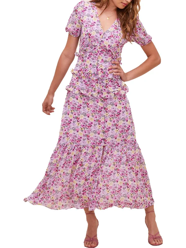 Price Slash Priscilla Womens Tiered Floral Maxi Dress