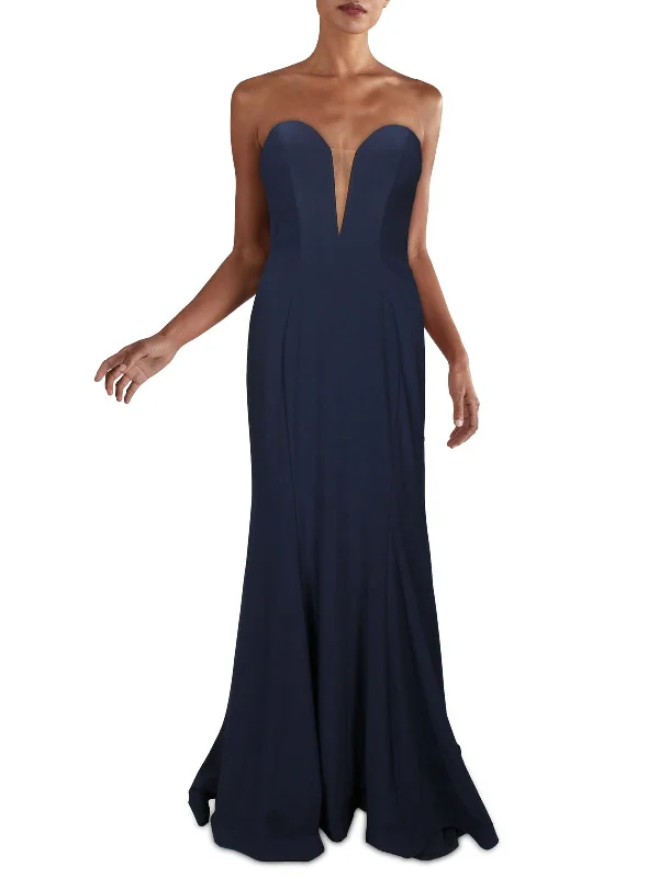 Seasonal Clearance Womens Mesh Inset Strapless Evening Dress