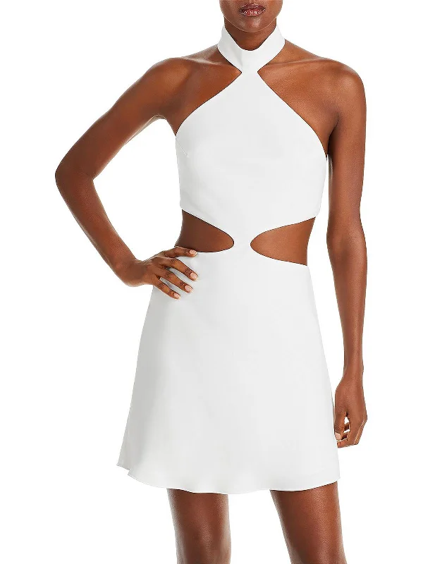 Deal of the Day Womens Crepe Halter Cocktail and Party Dress