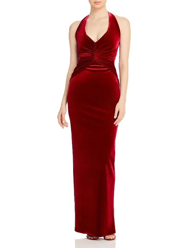 Deal Zone Womens Velvet Halter Evening Dress
