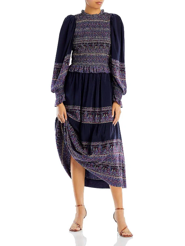 Midnight Madness Adella Womens Printed Calf Midi Dress
