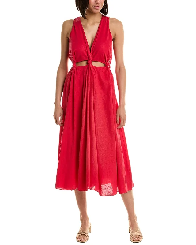 Price Cut FARM Rio Cutout Linen-Blend Midi Dress