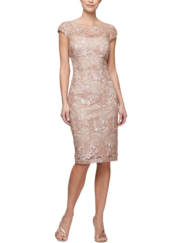 Weekend Deal Womens Floral Sequined Cocktail Dress